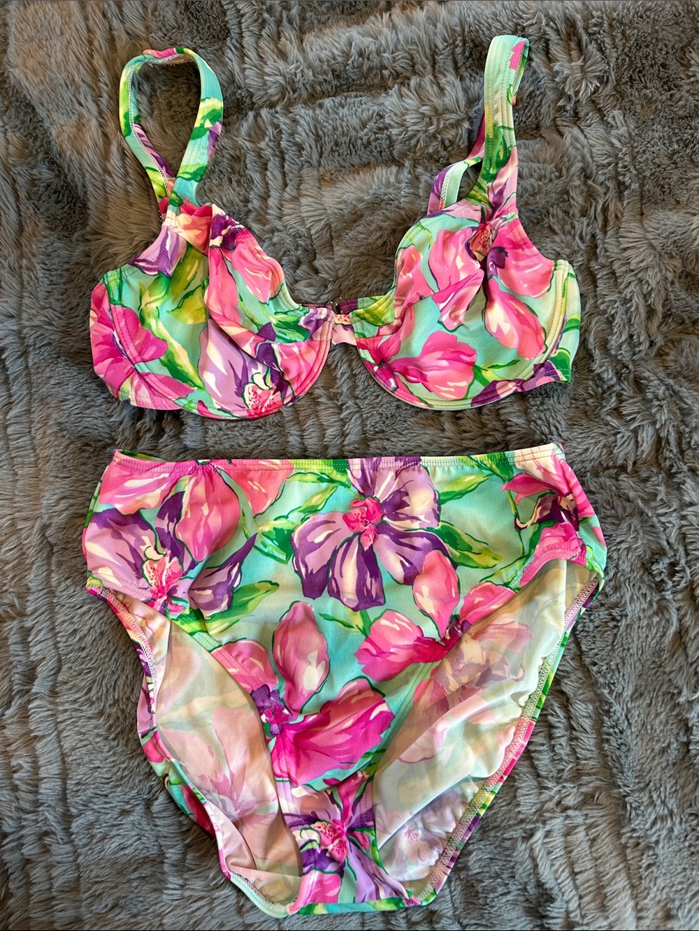 Venus Floral Two-Piece Bikini Set in Pink, Purple & Mint